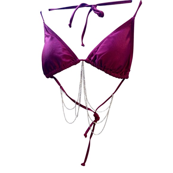 Burgundy Bikini with Gold Chain-Embellished Top - Picture 2 of 7